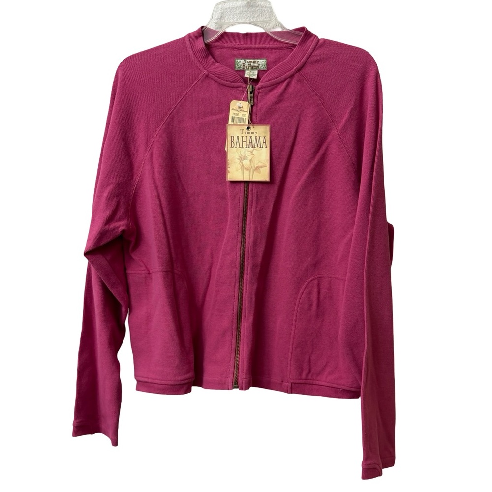 VINTAGE Tommy Bahama Large Bright Fuchsia Zip Sweater